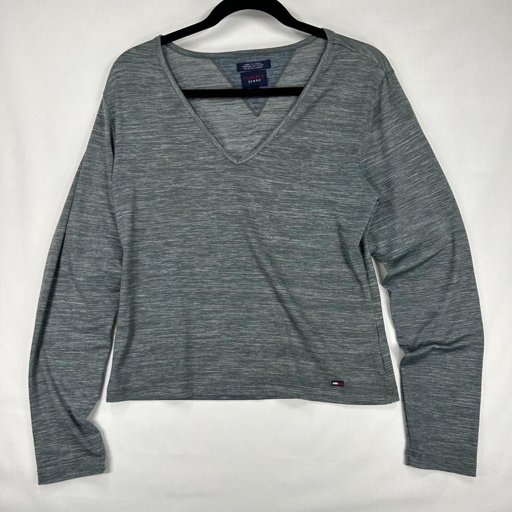 Tommy Jeans Vintage 2000S Woman's V Neck Long Sleeve Shirt Top Large‎  Grey